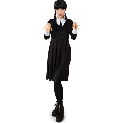 Perücke "Wendy" , schwarz, Langhaarperücke mit Zöpfen, Halloween