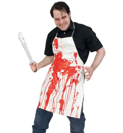 Weiße Schlachter Schürze mit roten Blutflecken für Halloween und Karneval