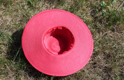 Damenhut, schicker Sommerhut mit breiter Krempe und roter Schleife