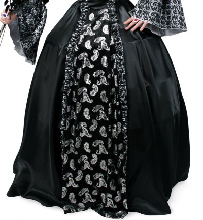 Schwarz-silberner Rockbereich des langen Damenkostüms Dark Princess