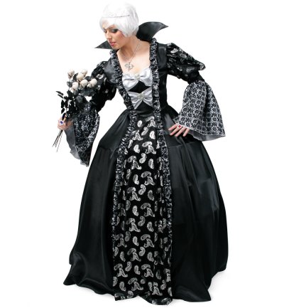 Langes schwarz-silbernes Damenkostüm Dark Princess in der Ganzkörperansicht