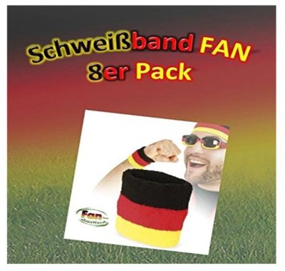 Deutschland Schweißband 8er Pack in Schwarz-Rot-Gold für Fußballfans
