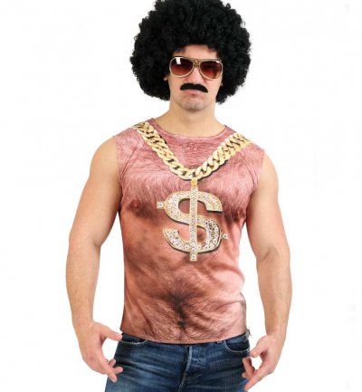 Shirt "Bronko" für Herren mit aufgedruckter Goldkette, Tanktop, DJ, Macho, Dollar, fotorealistisches Shirt