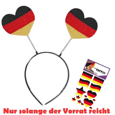Haarreif Fan mit Herzen mit GRATIS Tattoos Fan Accessoire Deutschland