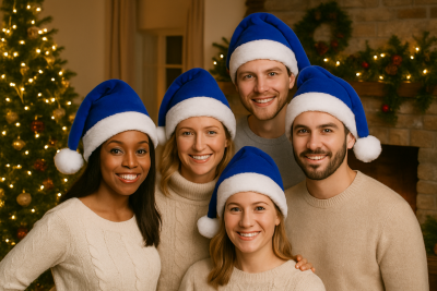 Mütze "Nikolaus" Plüsch blau Weihnachtsmütze Kopfbedeckung