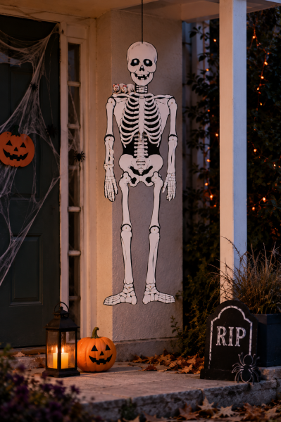 Bewegliches Halloween Deko-Skelett aufgehängt als gruselige Dekoration