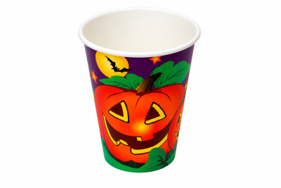 Halloween Pappbecher mit Kürbis-Motiv und ca. 0,2 Liter Füllmenge