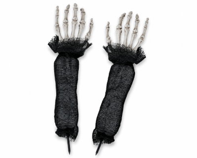 Halloween Skelett Dekohände im 2er-Set mit schwarzen Stoffärmeln