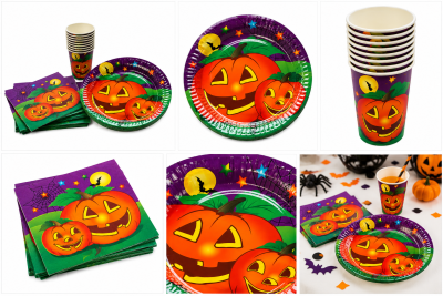 Halloween Tischset mit Kürbis-Motiv – Teller, Becher und Servietten im Überblick