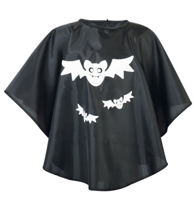 Schwarzes Fledermaus-Cape für Kinder mit weißem Motiv von vorne