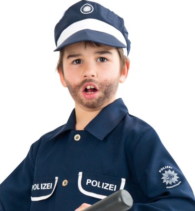 Detailansicht der Polizeimütze mit Abzeichen vom Kinderkostüm Polizist Petersen