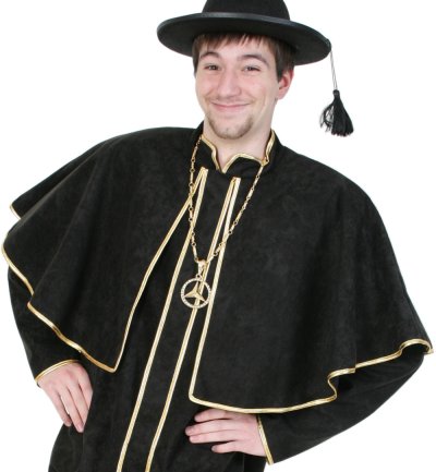 Priesterkostüm mit kurzem Cape und goldfarbenen Einfassungen