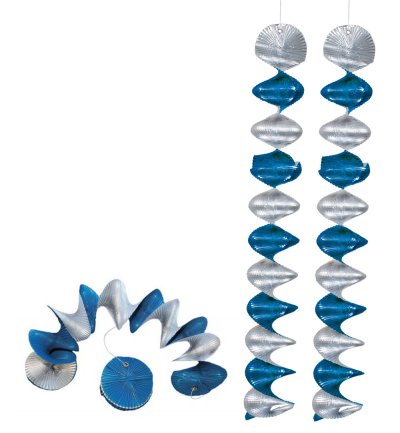 Lieferumfang des Rotorspiralen-Sets mit vier blau-silbernen Hängespiralen