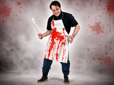 Schlachter Schürze mit roten Blutflecken als Horror Kostüm für Halloween
