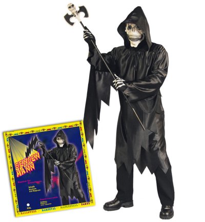 Schwarzes Sensemann Horror Kostüm mit Kapuze für Halloween