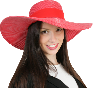Damenhut, schicker Sommerhut mit breiter Krempe und roter Schleife