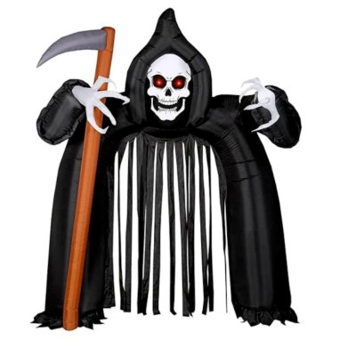 Horror Tor, XXL Aufblasbarer Sensenmann mit LED | 270x240x95 cm | Halloween Deko mit Sense & Beleuchtung | Für Innen und Außen geeignet