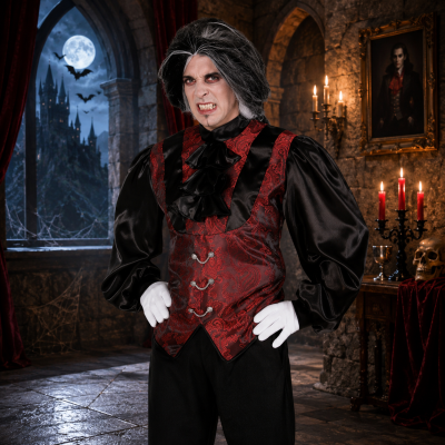 Vampir Hemd Damian für Herren in Schwarz-Rot als Halloween Kostüm