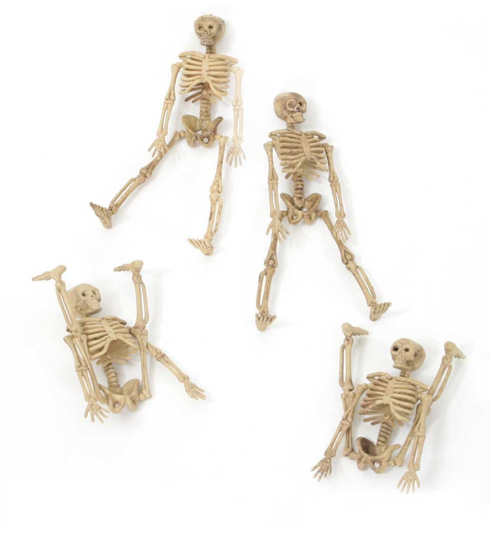 Halloween-Skelett-Deko 4 Stück in beige teilbeweglich Größe ca