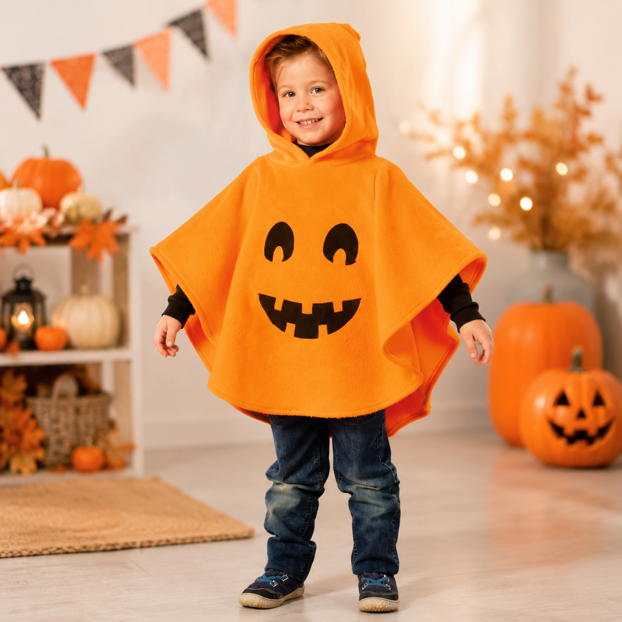 Oranges Kinder Kürbis-Cape mit Kapuze