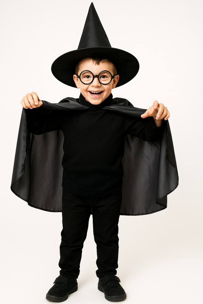 Zauberer-Kostüm-Set für Kinder mit Umhang, Hut und Brille