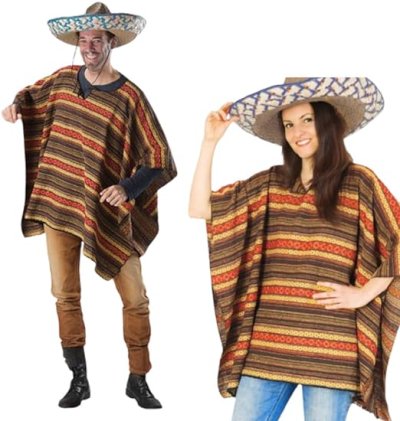 Kostümset mit braunem Poncho und Sombrero