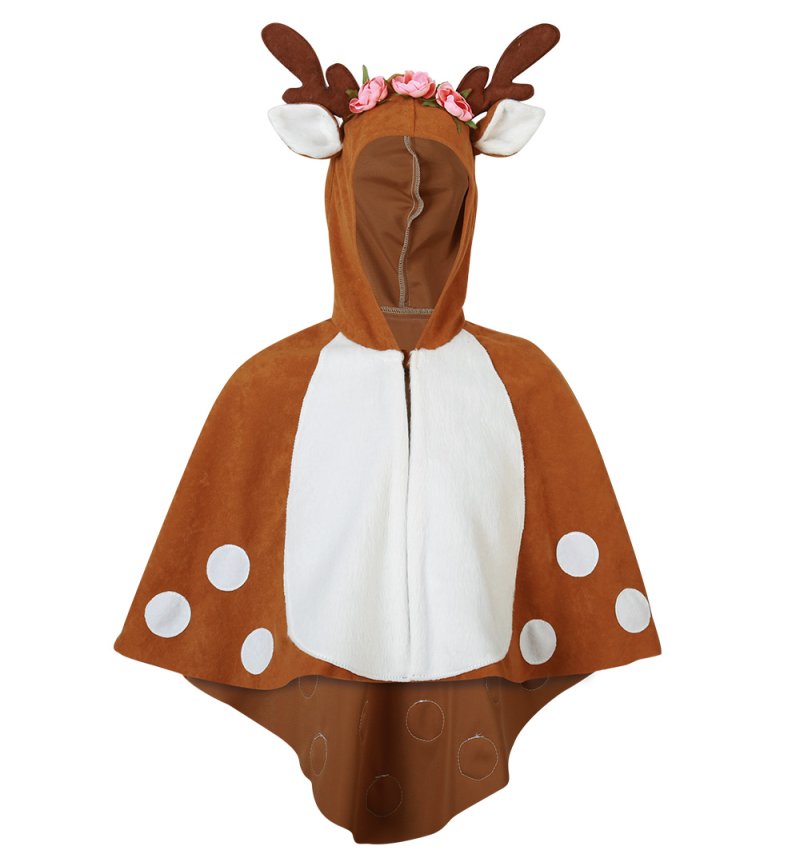 Kostüm Outfit Cape Rehlein Rentier Umhang Waldtier mit Kapuze und Ohren und Geweih für Kinder