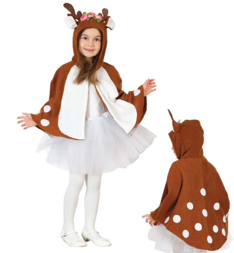 Kostüm Outfit Cape Rehlein Rentier Umhang Waldtier mit Kapuze und Ohren und Geweih für Kinder