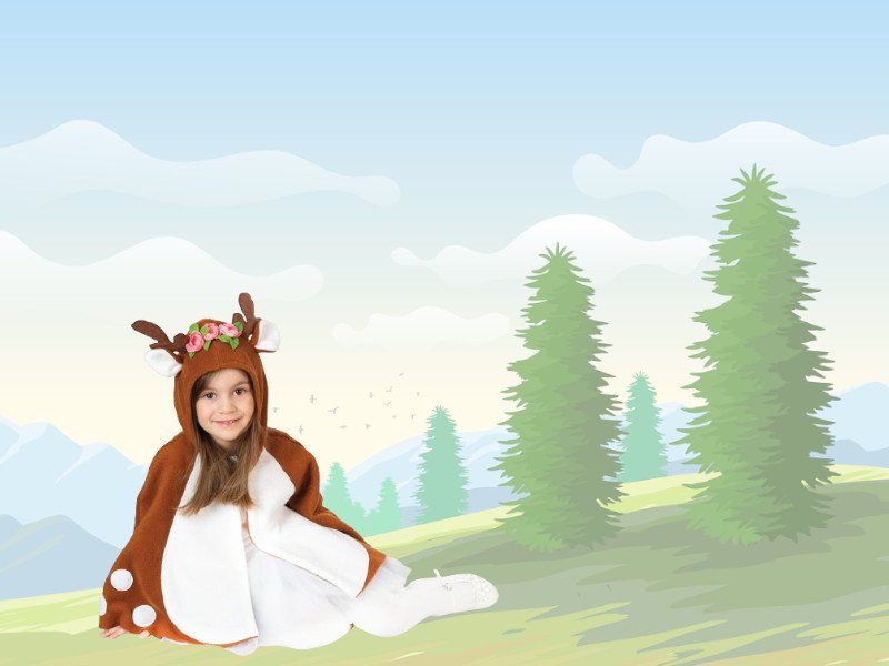 Kostüm Outfit Cape Rehlein Rentier Umhang Waldtier mit Kapuze und Ohren und Geweih für Kinder