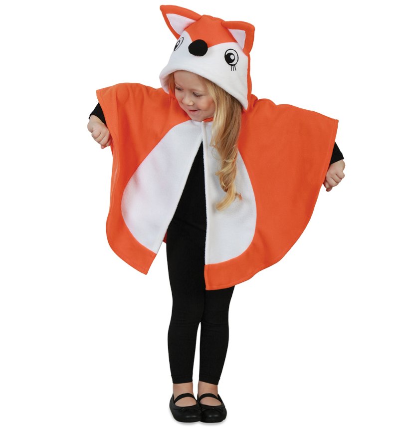 Kostüm Outfit Cape Fuchs Umhang Waldtier mit Kapuze und Ohren für Kinder