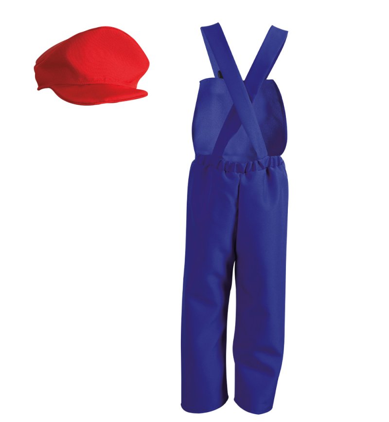 Klempner-Latzhose in blau mit roter Mütze – Blaues Outfit für kleine Handwerker, Gr. 104-128, Partyoutfit