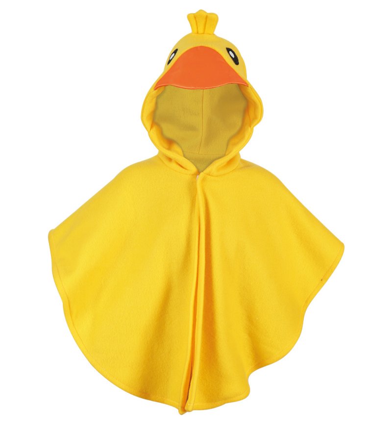 Kinder Kostüm Ente – gelber Fleece Poncho mit Kapuze – Enten Cape für Karneval, Fasching & Mottopartys