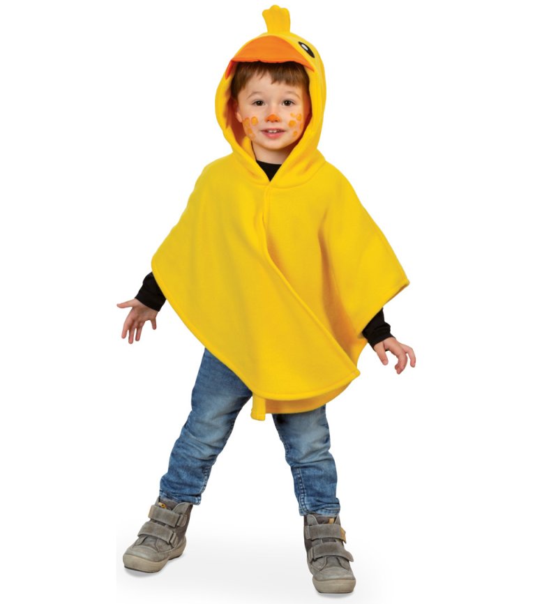 Kinder Kostüm Ente – gelber Fleece Poncho mit Kapuze – Enten Cape für Karneval, Fasching & Mottopartys