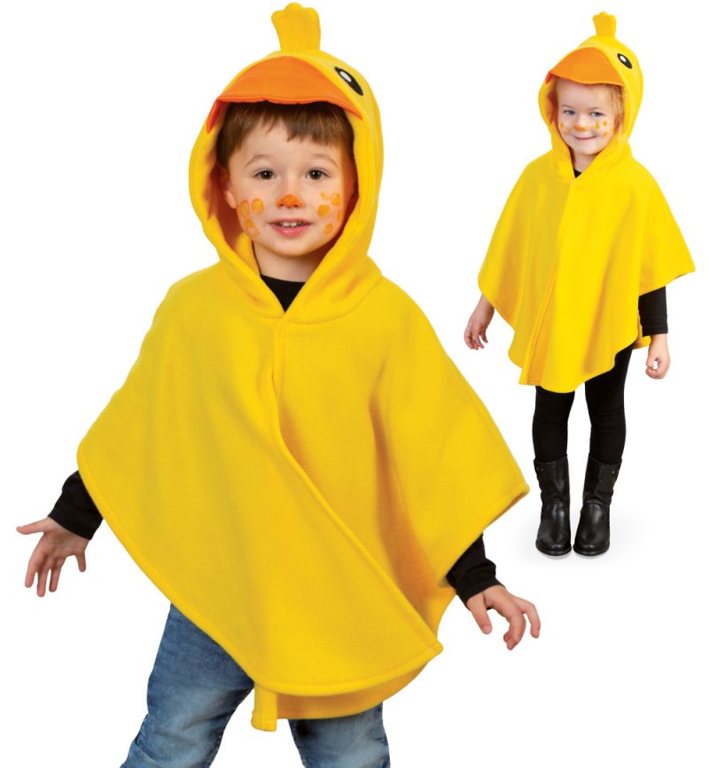 Kinder Kostüm Ente – gelber Fleece Poncho mit Kapuze – Enten Cape für Karneval, Fasching & Mottopartys