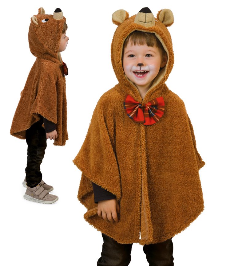 Kinder Bärenkostüm Poncho mit Kapuze – Tierkostüm für Fasching & Karneval – Größe 98 & 104/116
