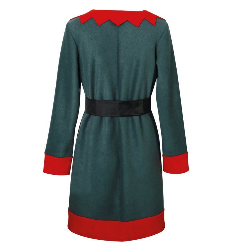 Weihnachtself Kostüm Damen 3-teiliges Set mit Kleid, Gürtel und Mütze | Lustiges Elf-Kostüm für Weihnachten und Fasching, weiches Fleece
