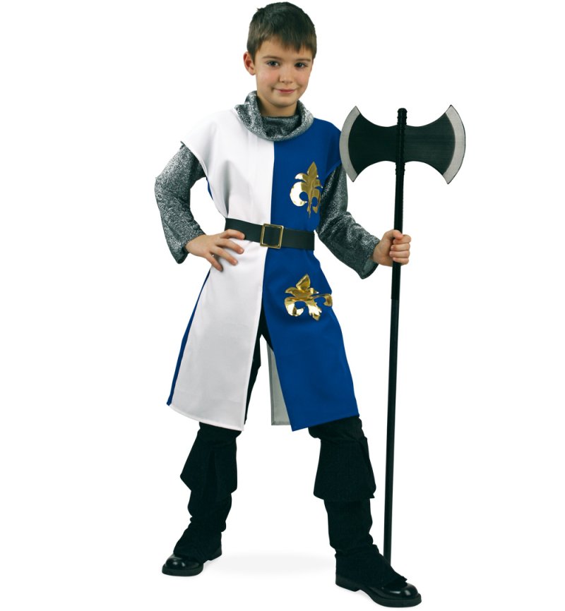 Kinderkostüm "Chevalier" mit Gürtel in blau-weiß mit silber Kettenhemd und goldenen Akzenten Ritter Kavalier Ehrenmann Adeliger Gr 104 - 164