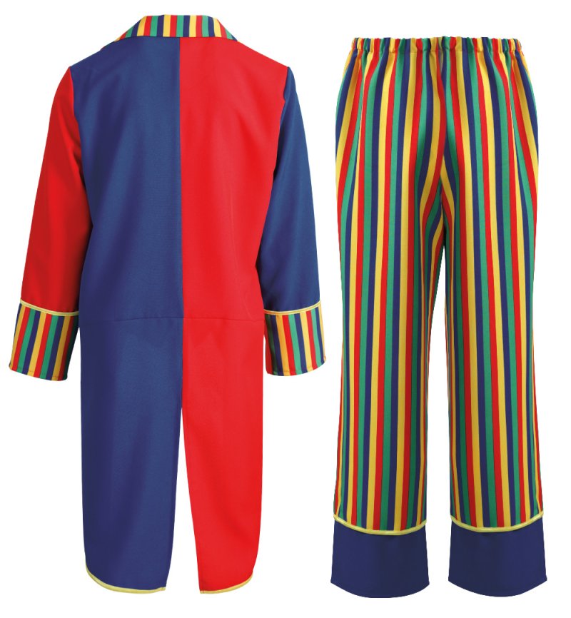 Clown Kostüm für Erwachsene – 2-teiliges Kostüm mit bunter Frackjacke & Streifenhose – Fasching Zirkus Verkleidung Unisex