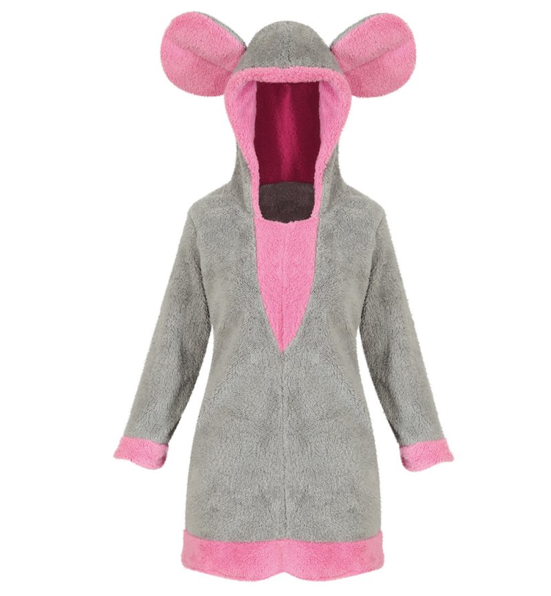 Oberteil Maus Mäuschen Grau Pink mit Kapuze Damenoberteil Verkleidung für viele Gelegenheiten