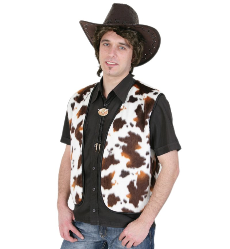 Herrenkostüm Plüschweste mit Pferdemuster Cowboy