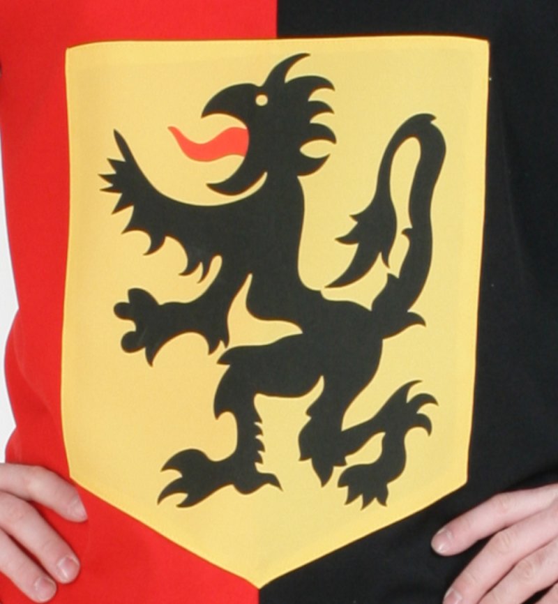 Herrenkostüm Ritter Oberteil in schwarz-rot mit Silber glänzenden Akzenten und Wappen mit Drache