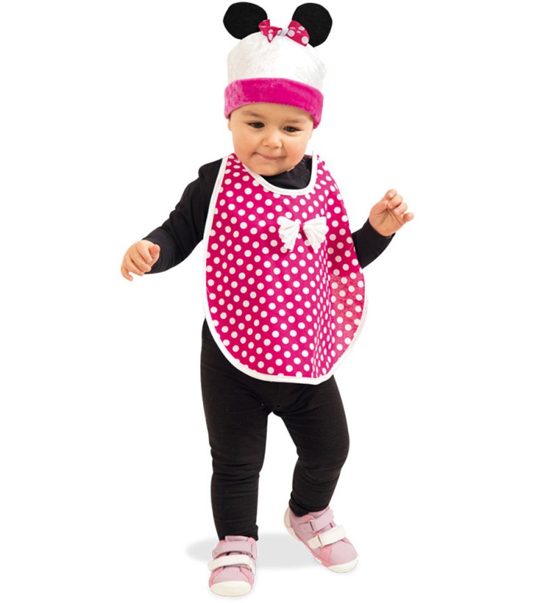 Baby Kostüm Süße Maus Lätzchen mit Mütze pink weiß