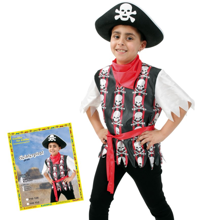 Kinderkostüm Geisterpirat Freibeuter Seeräuber Pirate Boy - Oberteil Gürtel Kopftuch