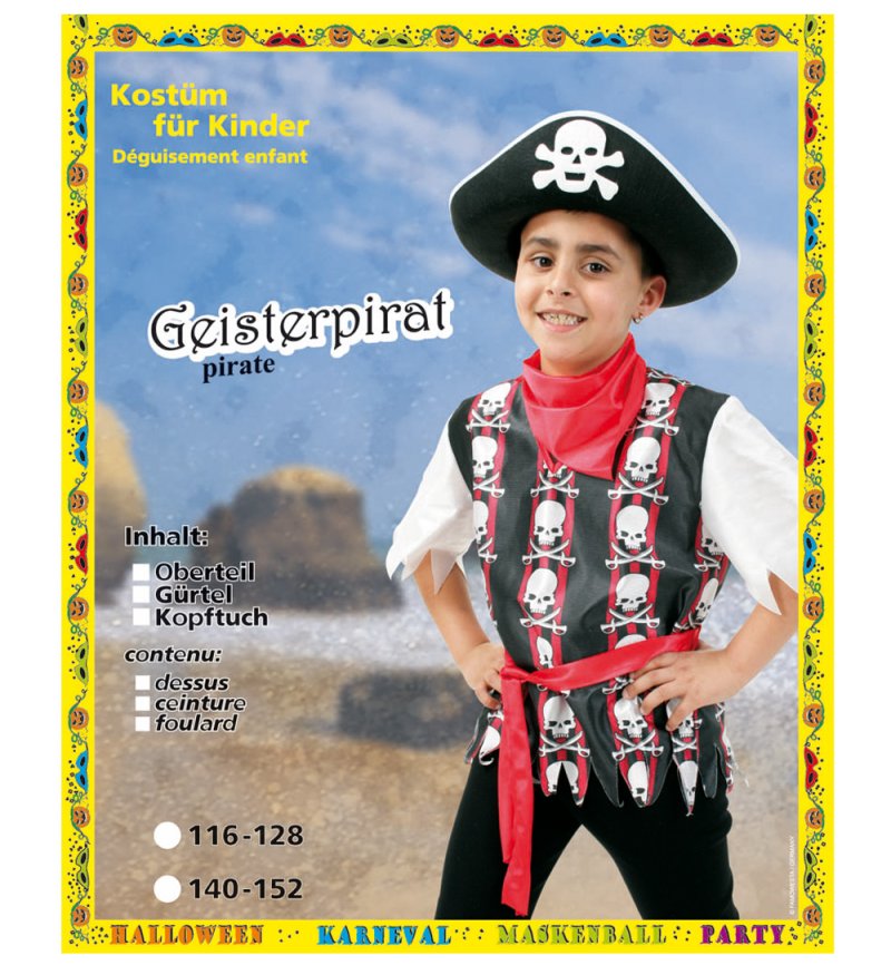 Kinderkostüm Geisterpirat Freibeuter Seeräuber Pirate Boy - Oberteil Gürtel Kopftuch