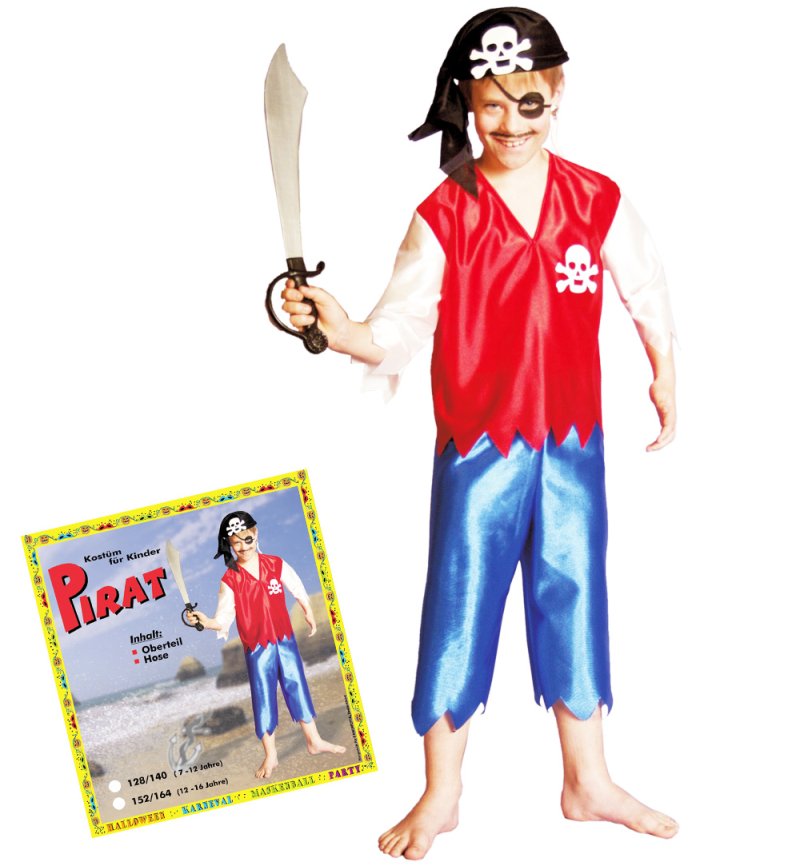 Kinderkostüm "Pirat", Hose und Oberteil, Fasching, Karneval, Kindermottoparty, Gr.152-164