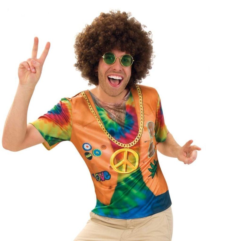 Kostüm-Set Hippie für Erwachsene, 2-teilig Shirt und Hippie-Brille