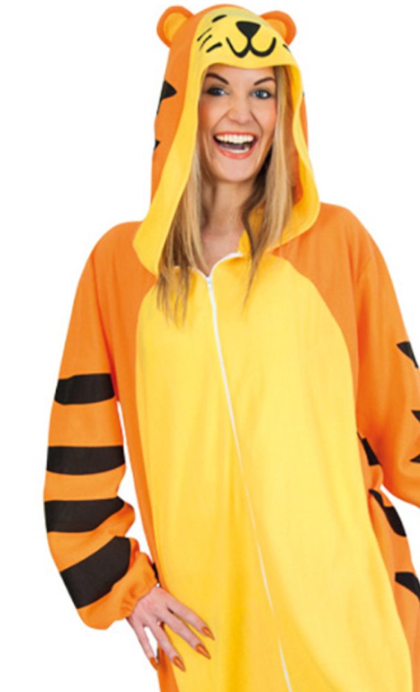 Ganzkörperkostüm "Tiger", Overall mit Kapuze, Jumpsuit, Orange, Tierkostüm | Pyjamaparty