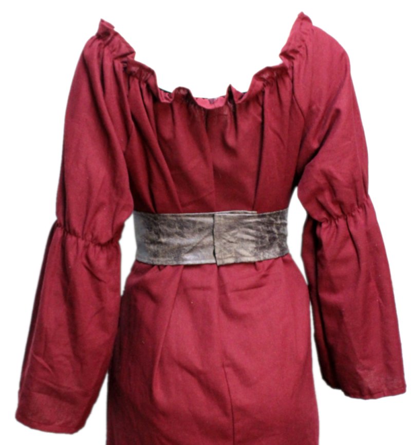 Damenkostüm 2-teilig Frauenkleid in Bordeauxrot und Gürtel in brauner Lederoptik Vintage Mittelalter Renaissance