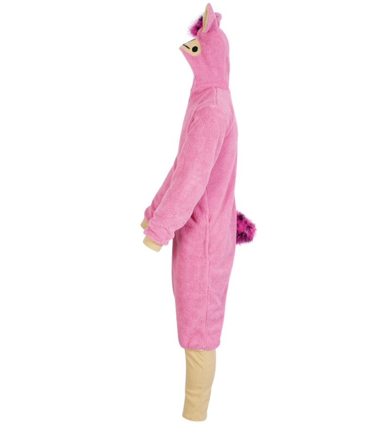Horror-Shop Kurzes Lama Kostüm Für Damen – Karneval & Halloween, Beige/pink, Weich, Mit Kapuze, Größen XS-L