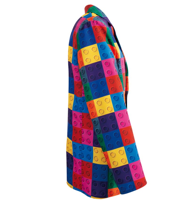Kostüm Sakko Herren Bunt Baustein Muster Outfit Jackett Fasching Mehrfarbig Blazer